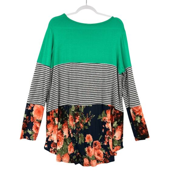 Egs California Green Colorblock Striped Floral Print Long Sleeve Tunic Top XL - Picture 3 of 7